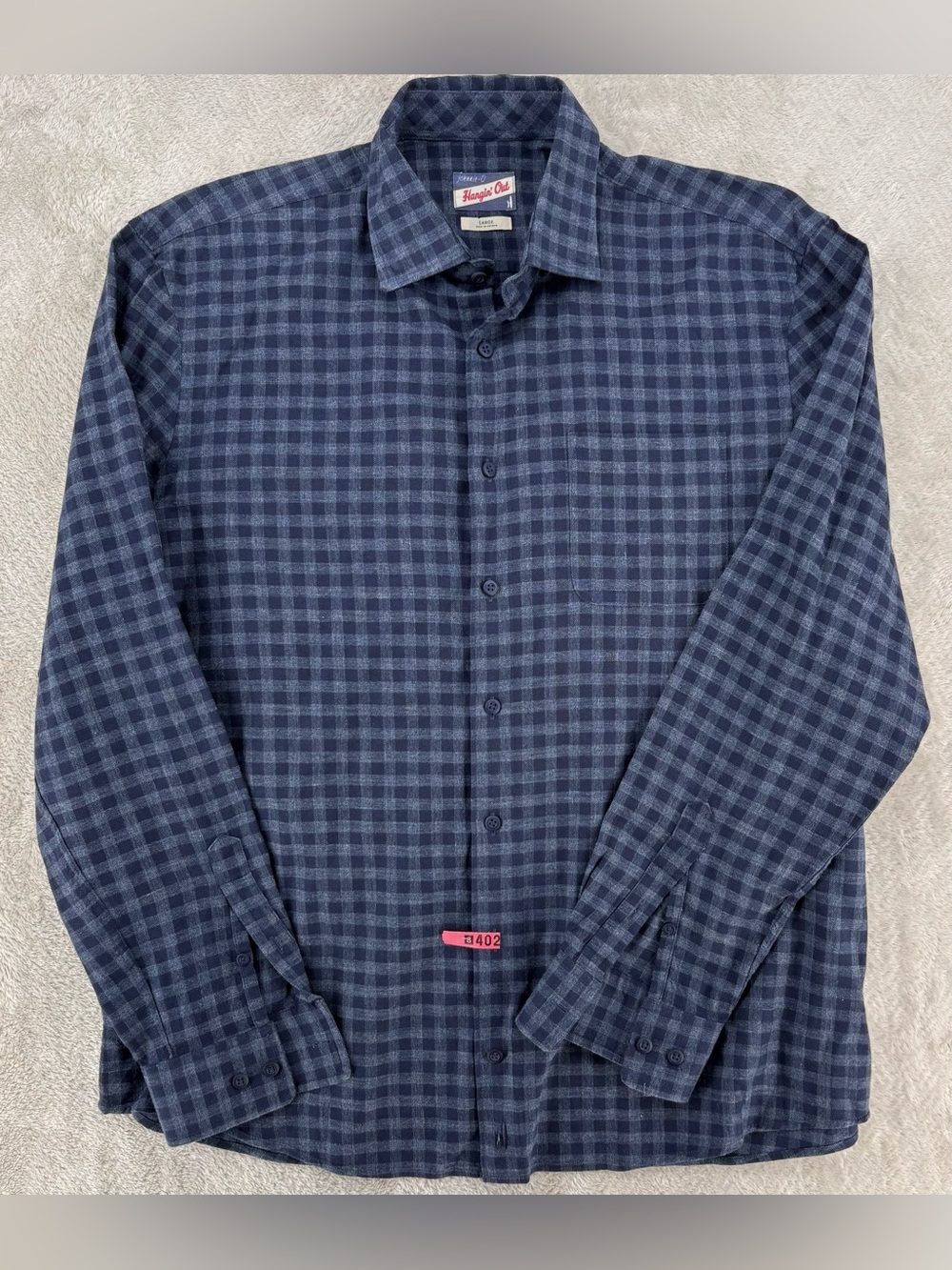 Johnnie-O Hangin' Out Button Down Shirt Men's Large Blue Check Plaid 100% Cotton